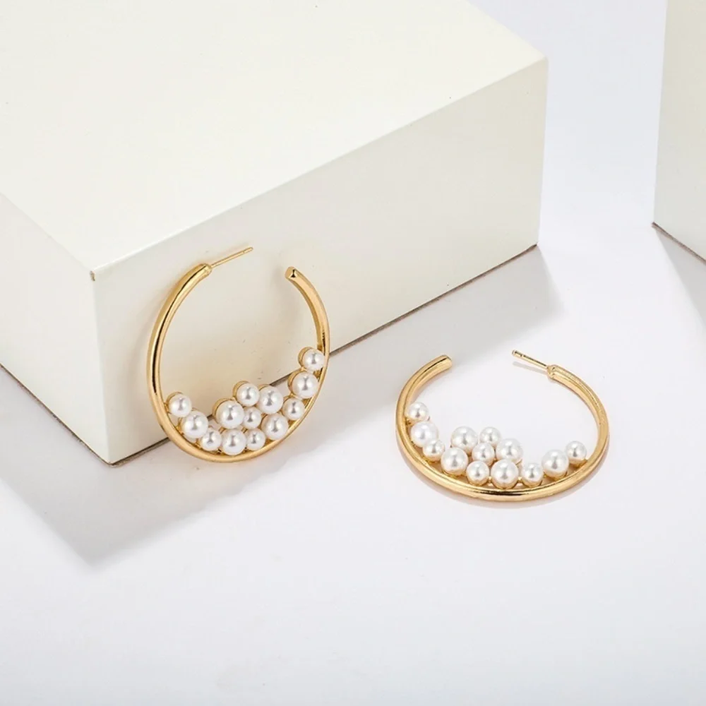*AURORA* Gold x Peal Cluster Hoop Fashion Earrings
